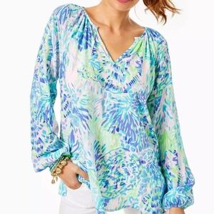 Lilly Pulitzer Willa Top, Multi Shell of A Party, Medium EUC